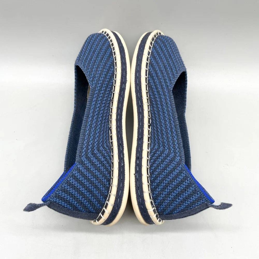 Rothys Womens 7.5 The Espadrille Flats Navy Stipe Knit Coastal Casual Nautical
